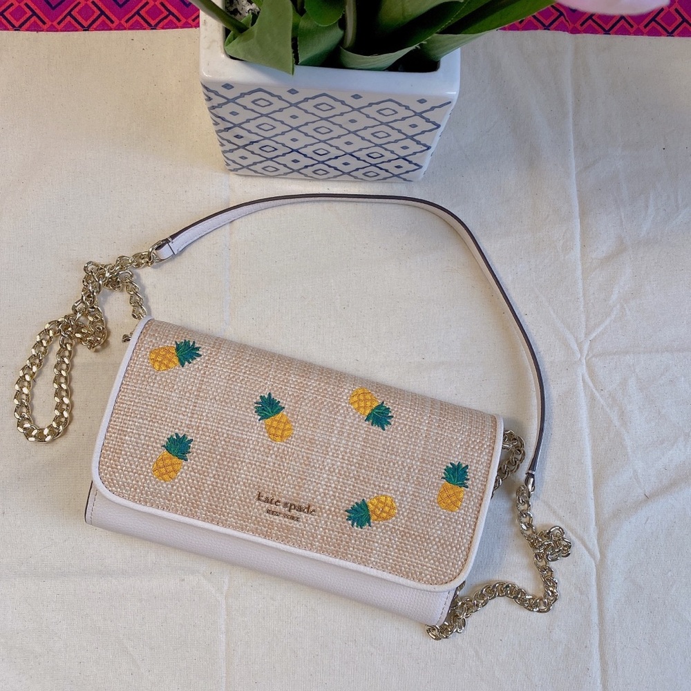 kate spade Pineapple Embroidered Straw Crossbody Bag in Yellow, Green, Cream - Picture 2 of 13